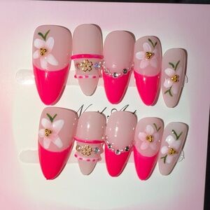 Pink Floral Acrylic Press-On Nail Set - Women Accessories